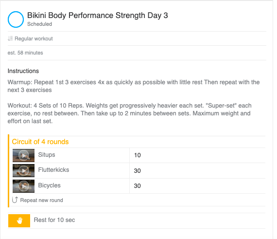 workout sample bikini body performance